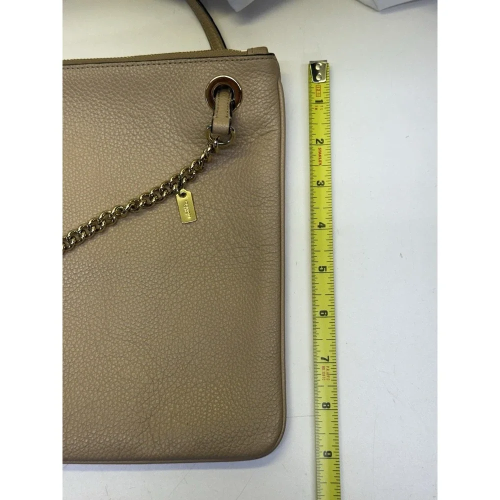Coach Convertible Leather Tan Pebbled Cross Body Bag Purse w/Gold Chain Accent